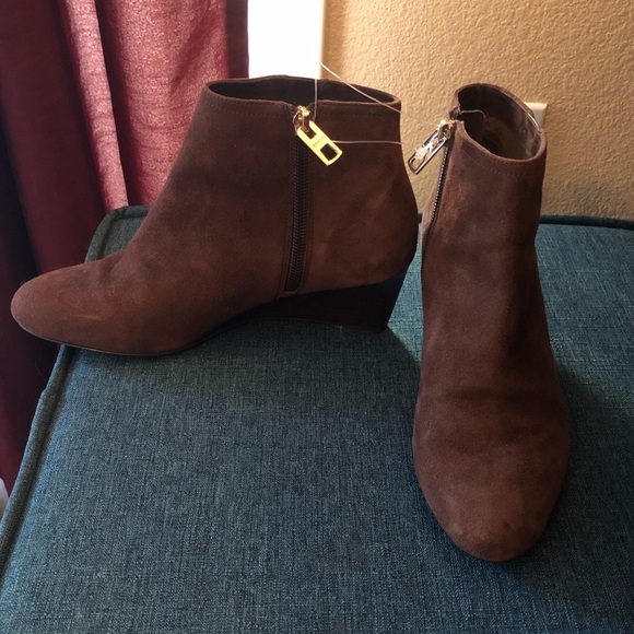 Coach Shoes - Coach VGUC Suede Maya Brown Wedge Booties 5.5